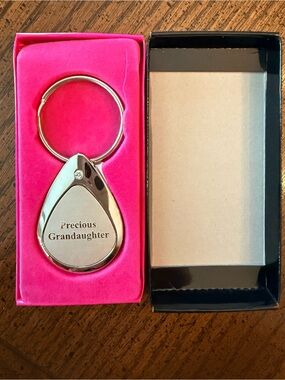 Marie Chantal Silver Teardrop Keychain with Pink Presentation Insert